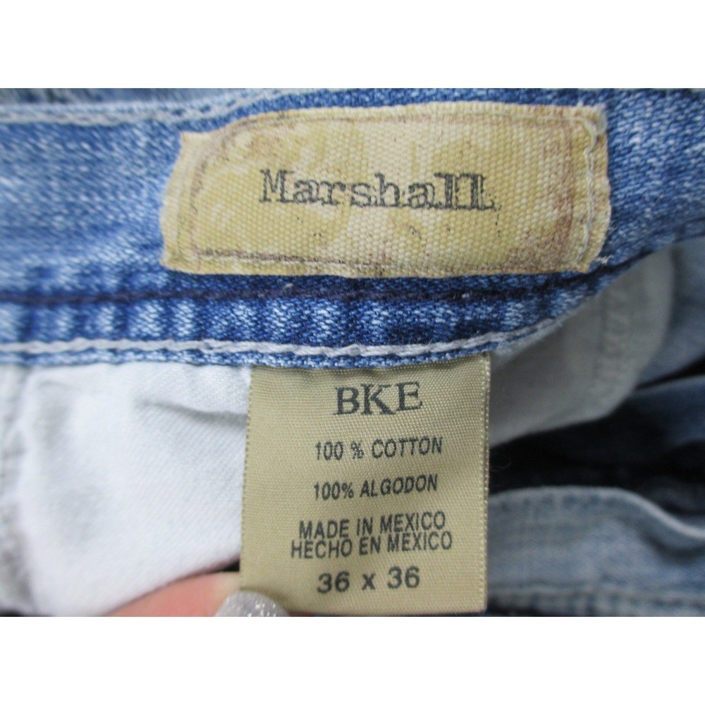 BKE Marshall Pants Mens 36 Blue Denim Jeans Straight Distressed Whiskered 36X36* - Picture 15 of 16